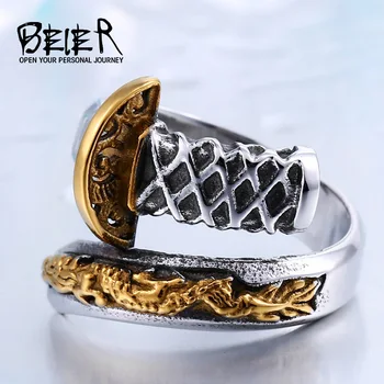 BEIER Nye Butik 316Lstainless Stål Thailand Importeret Japansk Samurai Sværd Åbning Kniv Mands Ring Unikke smykker BR8-405