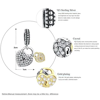 BELAWANG 925 Sterling Sølv Venskab, Kærlighed Hjerte Charm Perler med Klare CZ Passer Oprindelige BW Armbånd Ægte DIY Smykker