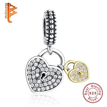 BELAWANG 925 Sterling Sølv Venskab, Kærlighed Hjerte Charm Perler med Klare CZ Passer Oprindelige BW Armbånd Ægte DIY Smykker