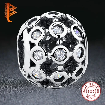 BELAWANG Europæiske perle 925 Sterling Sølv Round Klare CZ Charme, Fit Armbånd, Halskæde Oprindelige Charme Smykker Tilbehør