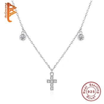 BELAWANG Oprindelige 925 Sterling Sølv Tro Cross & Klare CZ Vedhæng Chokers Halskæde Til Kvinder Brand Smykker Gave