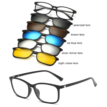 Belmon Forestilling Ramme Mænd Kvinder Med 5 Stykke Klip På Polariserede Solbriller Magnetiske Briller Mandlige Kørsel Nærsynethed Optisk RS477