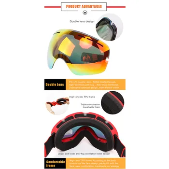 Benice Mærke Ski Snowboard Goggles Double Lens Anti Tåge UV-Sfærisk Professionel Ski Briller Mænd Flerfarvet Sne Goggle Masker
