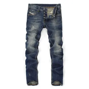Berømte Dsel Mærke Mode Designer Jeans Mænd Lige Mørk Blå Farve Trykt Herre Jeans, Slidte Jeans, Bomuld