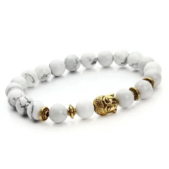 Berømte Mærke Naturlige Agater og Sorte Lava Perler Armbånd Mænd, Antik Guld/Sølv Farve Buddha Hoved Armbånd til Kvinder F2829
