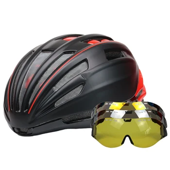 Beskyttelsesbriller cykelhjelm Dobbelt Lag Vejen Mountain MTB Cykel Hjelm Med Linse Ultralet Casco Ciclismo Cykel Hjelm 55-61CM