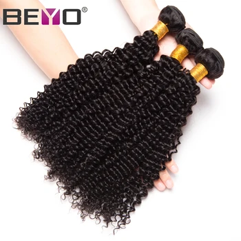 Beyo Hår Brasiliansk Afro Kinky Krøllet Hår Væve Bundter Menneskehår Bundter Naturlige Farve Non-Remy Hair Extension 10-26 Tommer