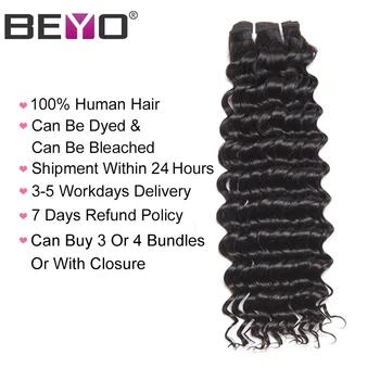 Beyo Hår Dyb Bølge Peruvianske Hår Bundter Menneskehår Weave Bundter 10-28 Tommer Non-Remy Hair Extension Naturlige Farve 1 Stykke