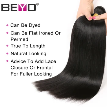 Beyo Peruvianske Hår Glat Hår Bundter 10-26 Tommer Menneskehår Weave Bundter Naturlige Farve 1 Stykke Non-Remy Hair Extension