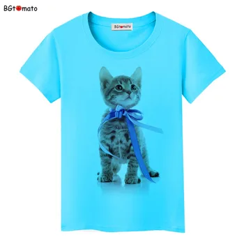 BGtomato Blue Ribbon kat gave T-shirt til kvinder/pige nye trend toppe dejlige personlighed shirts af God kvalitet mærke tøj, cool t-shirts