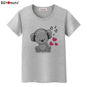BGtomato T-shirt Elsker musik Søde dyr tshirt kvinder Helt ny stil kawaii t-shirt Hot salg kvinder sjove t-shirts