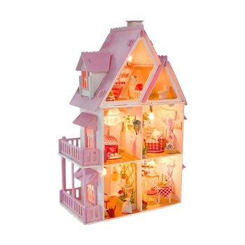 Big Size Tre Lag DIY Dukke Hus, Træ-dukkehuse Miniature dukkehus Møbler Kit Legetøj til børn Julegave