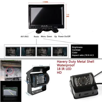 Bil Dash Stå 12V 24V 7 Tommer HD LCD-Parkering Monitor Kamera Combo Kit til Bil, Lastbil, Bus Hjem CCTV