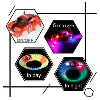 Bil Race Track Bøje Flex-Glow in the Dark DIY Forsamling Toy Plast Banen Toy Bil med 5 Blinkende LED-Lys