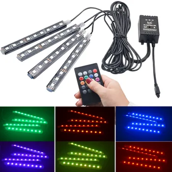Bil RGB LED Strip Light Car Styling Dekorative Bil Atmosfære Lamper Bil Interiør Lys Trådløse Fjernbetjening/Voice Control
