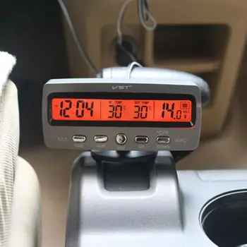 Bilens Termometer Voltmeter Auto Indendørs Udendørs Termometro Temperatur Spænding Meter Vækkeur VST7045V Blå Orange Baggrundslys