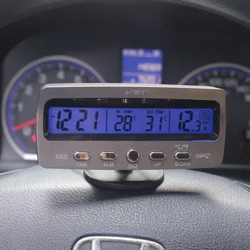 Bilens Termometer Voltmeter Auto Indendørs Udendørs Termometro Temperatur Spænding Meter Vækkeur VST7045V Blå Orange Baggrundslys