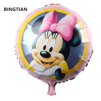BINGTIAN Ny Anbefales! Aluminium balloner engros plads bold legetøj for børn 18-tommer runde Minnie Mouse ballon engros