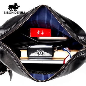 BISON DENIM taske Mænd Classic Black Business-ægte læder taske mærke crossbody taske designer Skulder Tasker N2490