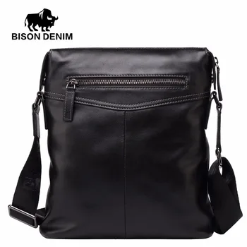 BISON DENIM taske Mænd Classic Black Business-ægte læder taske mærke crossbody taske designer Skulder Tasker N2490