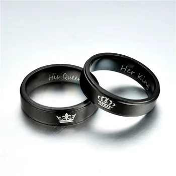 Black 316L Rustfrit Stål Par Ringe, og Kongen og Dronningen er Vild med Smykker Valentines Gaver Engagement Ring Vintage Anillos