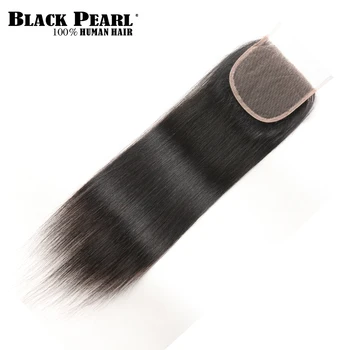 Black Pearl 4 Bundter med Lukning Præ-Farvede Bundt Præ-Farvede Bundle Pack Lige menneskehår Bundter med Lukning Non-Remy