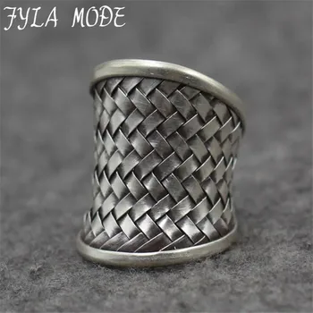 Black Thai Sølv Håndlavet Væver Web-Net Ring Autentisk 925 Sterling Sølv Ringe til Mænd Vintage Punk Style Smykker til Mænd