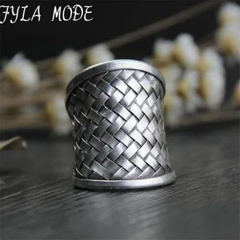 Black Thai Sølv Håndlavet Væver Web-Net Ring Autentisk 925 Sterling Sølv Ringe til Mænd Vintage Punk Style Smykker til Mænd