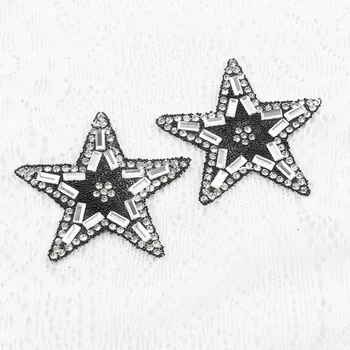 Black white star Rhinestones crystal Beaded jern på patch T-shirt, taske Jeans dekoration patch Brudekjole beklædningsgenstand tilbehør