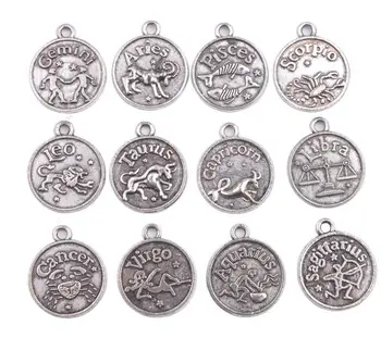 Blandet Antiqued Sølv Bronze Metal Stjernetegn Konstellation Charms Vedhæng Til smykkefremstilling-Armbånd-1 sæt (12pcs) Tilbehør HOT