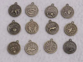 Blandet Antiqued Sølv Bronze Metal Stjernetegn Konstellation Charms Vedhæng Til smykkefremstilling-Armbånd-1 sæt (12pcs) Tilbehør HOT