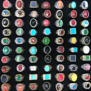 Blandet Masse Guld Farve Sølv Farve natursten Ringe Gammeldags Kinesisk Stil Ringe Engros 50stk