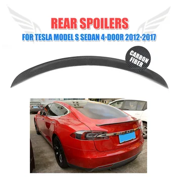 Blank Sort Carbon Fiber Hækspoiler Kuffert Boot Læbe Trim For Tesla Model S, Sedan, 4-Dørs 2012-2017 Bagskærm Spoiler