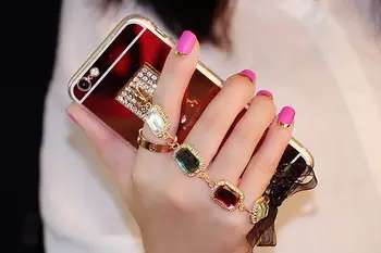 Bling Crystal Guld Farve Diamant Armbånd Blødt TPU Mirror Cover Til iPhone X 5 5S SE 6 6SPlus 7 7Plus 8 8Plus Nye ankomst