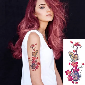 Blomst Fugl Decal 1pc Falske Kvinder Mænd DIY Henna kropskunst Tatoveringer Design Butterfly Gren Levende Midlertidige Tatoveringer Mærkat