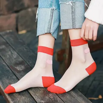 Blonder Gennemsigtig Krystal Dame Sokker 2018 Hot Sælger Forskellige Stil Band-aids Design Med Mønstret Silke Sokker 5 Farver