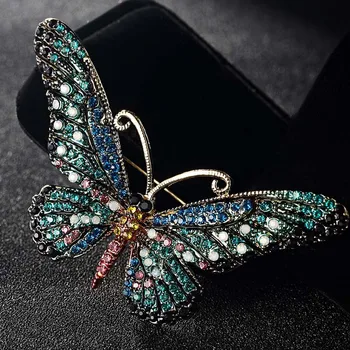 Blucome Fashion Kvinder Butterfly Brocher Ben For Kvinder Perfekt Rhinestone Krystal Hijab Stifter Og Berører colares Broches Pins