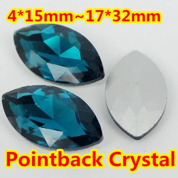 Blue Zircon Navette Form Crystal Fancy Sten Punkt Tilbage Glas Sten DIY Smykker Tilbehør.5*10,7*15,9*18mm,13*27,4*15mm,17*32mm
