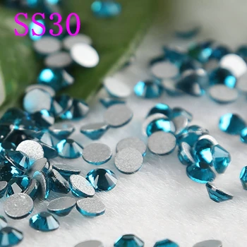 Blue Zircon SS30 288pcs/pack Ikke HotFix Rhinestone krystal fladskærms tilbage strass sten for DIY tøjet accessaries Gratis Fragt