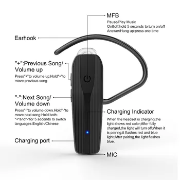 Bluetooth Hovedtelefon V4.0 Bluetooth-Hovedtelefon med Noise Cancelling MIKROFON,Hands-gratis Trådløse Øretelefoner,Bil Headset til iPhone, Samsung