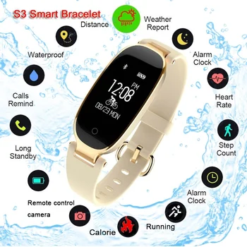 Bluetooth-Vandtæt S3 Smart Ur Mode Kvinder, Damer pulsmåler Fitness Tracker Smartwatch 2018 Til Android, IOS