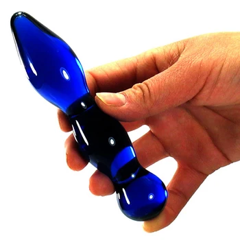 Blå Glas Anal Beads-Dobbelt-Dildo Og G-Spot Massage Stænger Kvindelige Masturbator Butt Plug Anus Stimulator Voksen Sex Legetøj Buttplug