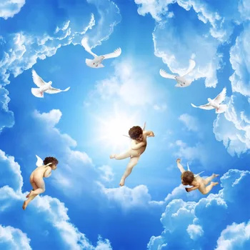Blå himmel og hvide skyer angel 3D Køkken Gardiner Til Soveværelset Mørklægningsgardiner Vindue Stue