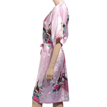 Blå Kvindelige Faux Silke Kjole Mujer Pijama Kina Stil Damer Nattøj Kimono Sommeren Badekar Kjole Plus Størrelse S M L XL XXL XXXL S0031