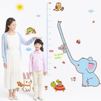 Blå Lang næse elefant, kanin børn height måle wall stickers kreative dyr fri kombination af dekorative klistret papir