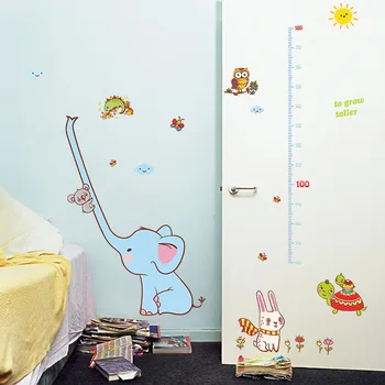 Blå Lang næse elefant, kanin børn height måle wall stickers kreative dyr fri kombination af dekorative klistret papir