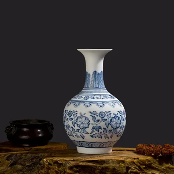 Blå og Hvid Porcelæn Vaser Sikringsanlæg Lotus Blomst Design Håndlavet Keramik Vase Hjem Dekoration Jingdezhen Blomst Vaser