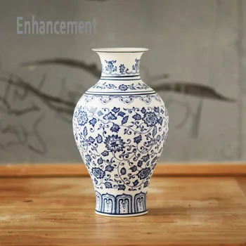 Blå og Hvid Porcelæn Vaser Sikringsanlæg Lotus Blomst Design Håndlavet Keramik Vase Hjem Dekoration Jingdezhen Blomst Vaser