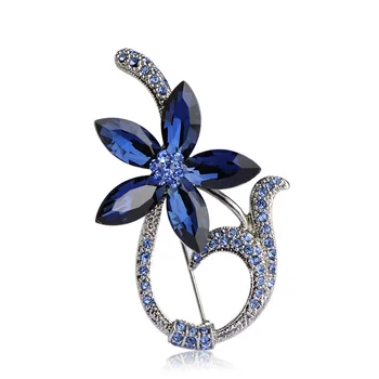Blå Rhinestones Flower Brocher For Kvinder Sølv Farve Krystal Vintage Broches Kjole, Der Passer Revers Pin Bryllup Dekoration Smykker