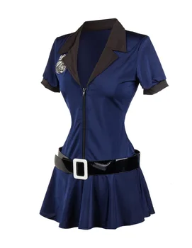 Blå Sexet Politiassistent Kostume Halloween Cosplay Cop Kjole Outfit politibetjent Uniform Plus Size Kostumer Til Voksne Kvinder 2XL